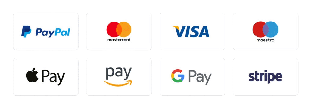 Payment logos shown for reference; confirm available payment methods before ordering